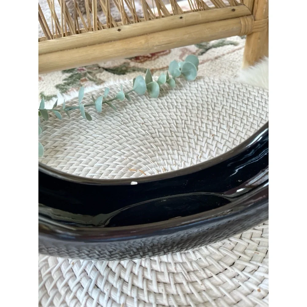 Vintage Retro Mod Glossy Black Ceramic Round Donut Planter